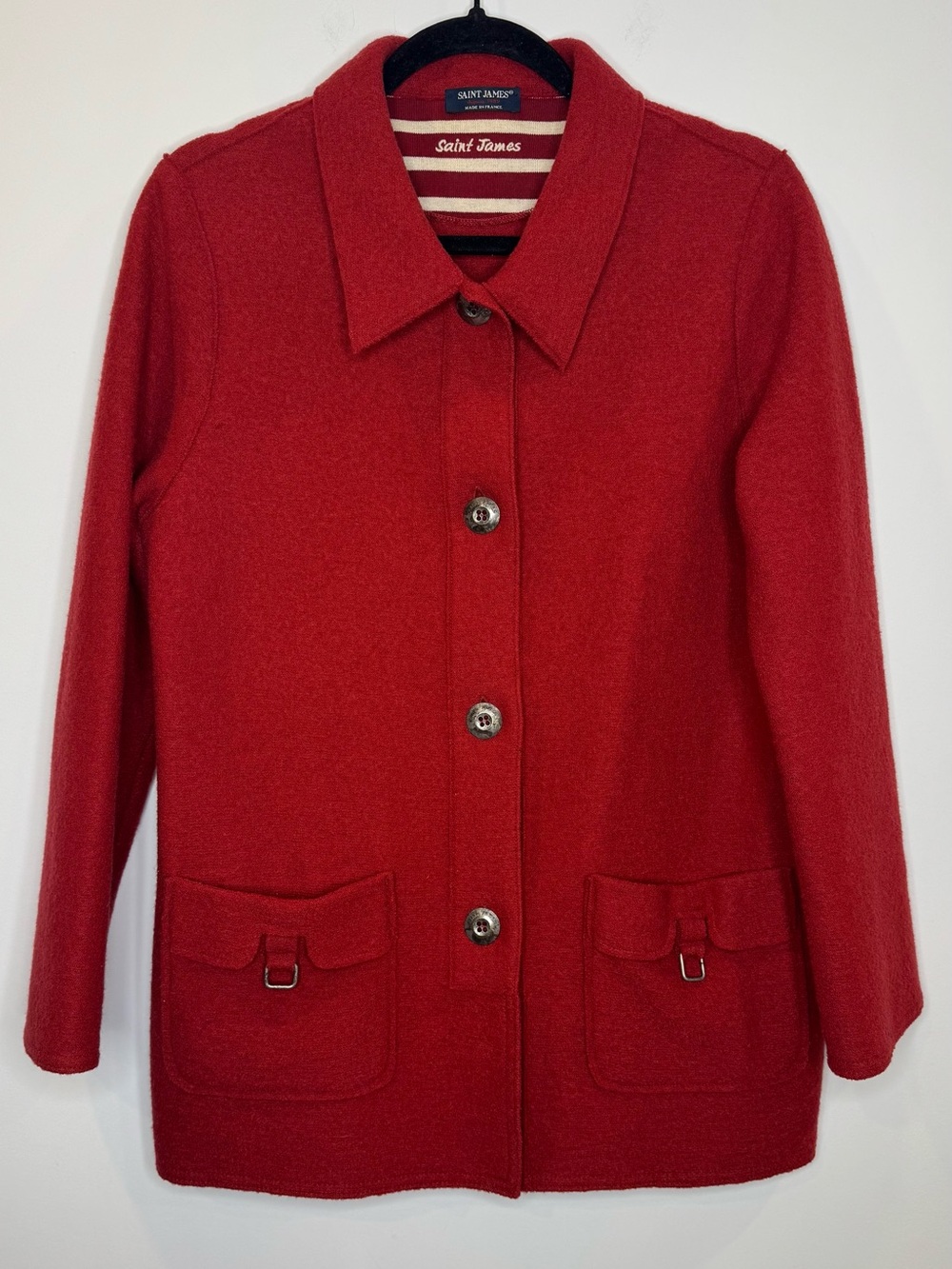 Saint James Vintage 100% Wool Red fisherman Jacket Made in France Coastal 8
